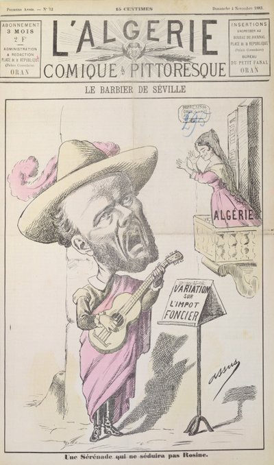 Cartoon Depicting France Trying to Seduce Algeria on the Topic of Stamp Duty, Front Cover of L